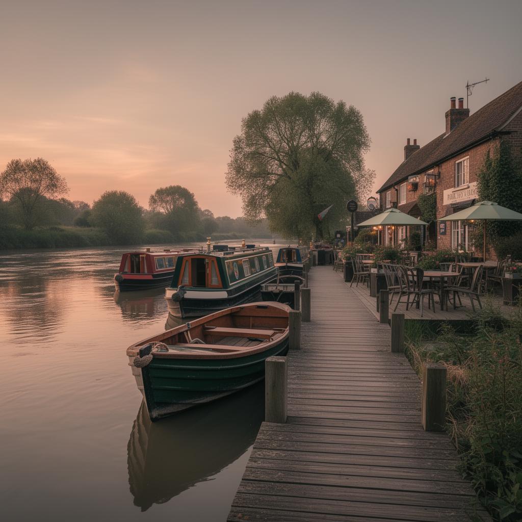 Boats moored on the River Trent beside the pub
